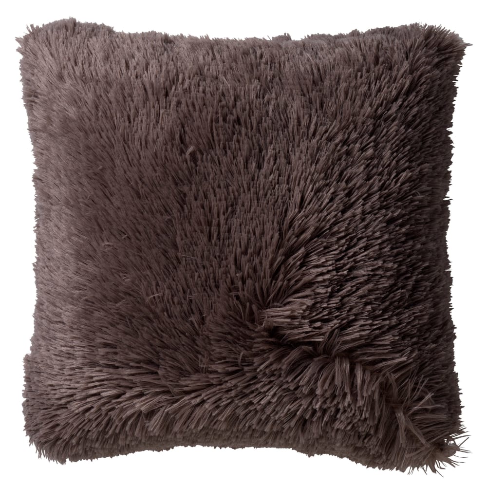 Housse de coussin taupe fausse fourrure-45x45 cm uni