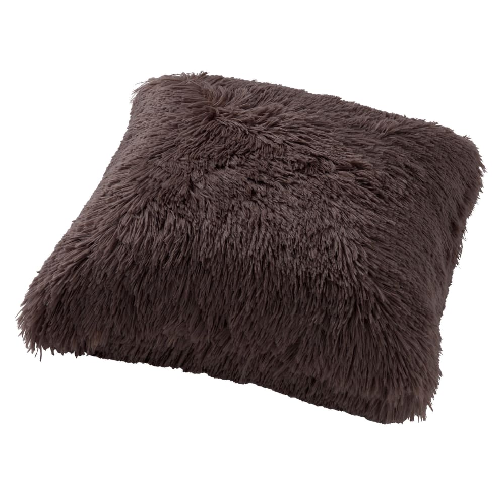 Housse de coussin taupe fausse fourrure-45x45 cm uni — vue 3