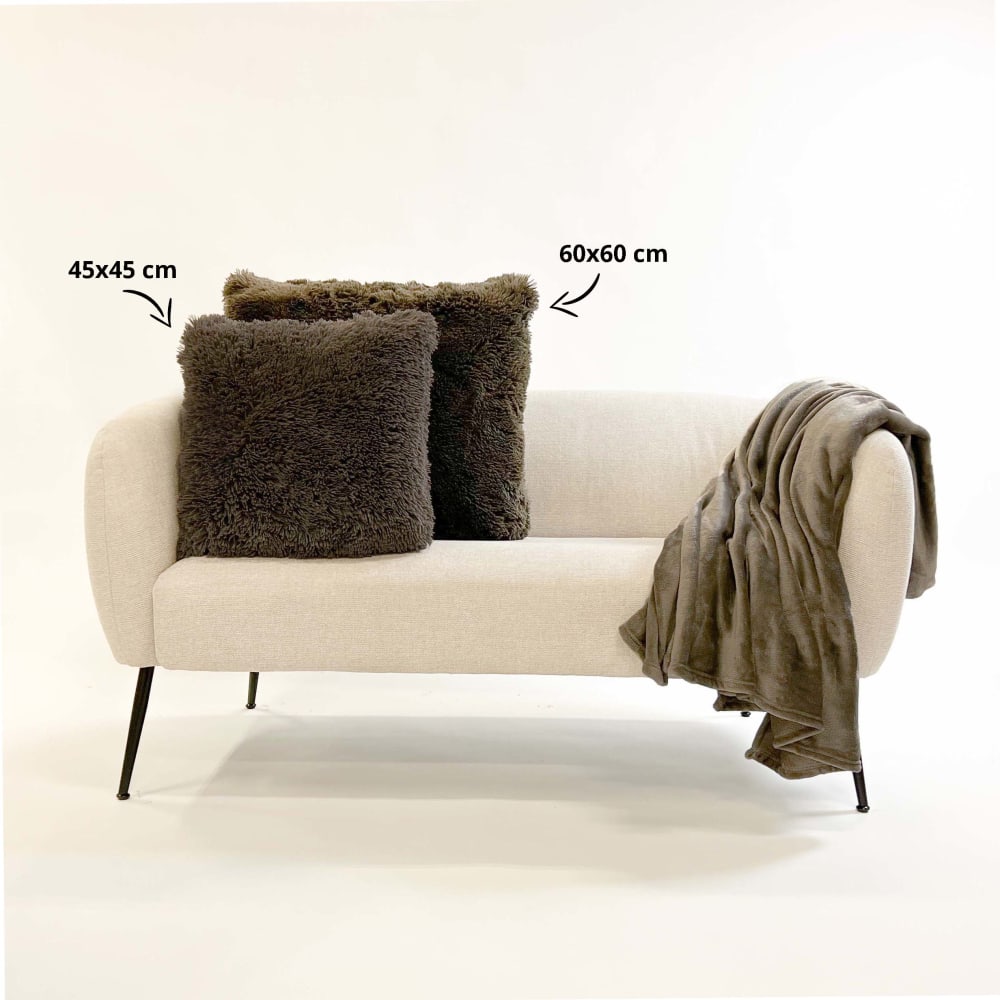 Housse de coussin taupe fausse fourrure-45x45 cm uni — vue 4