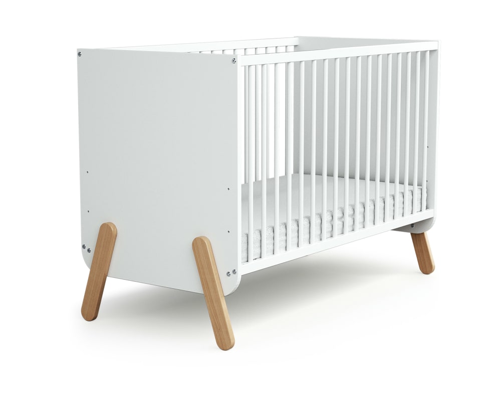 Chambre bébé lit, meuble à langer et armoire blanc et hêtre verni (At4) - Image 3