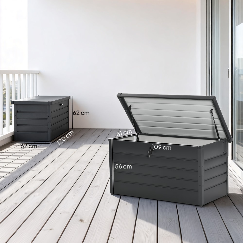 Panca contenitore da esterno con chiave acciaio 120x62x62cm -