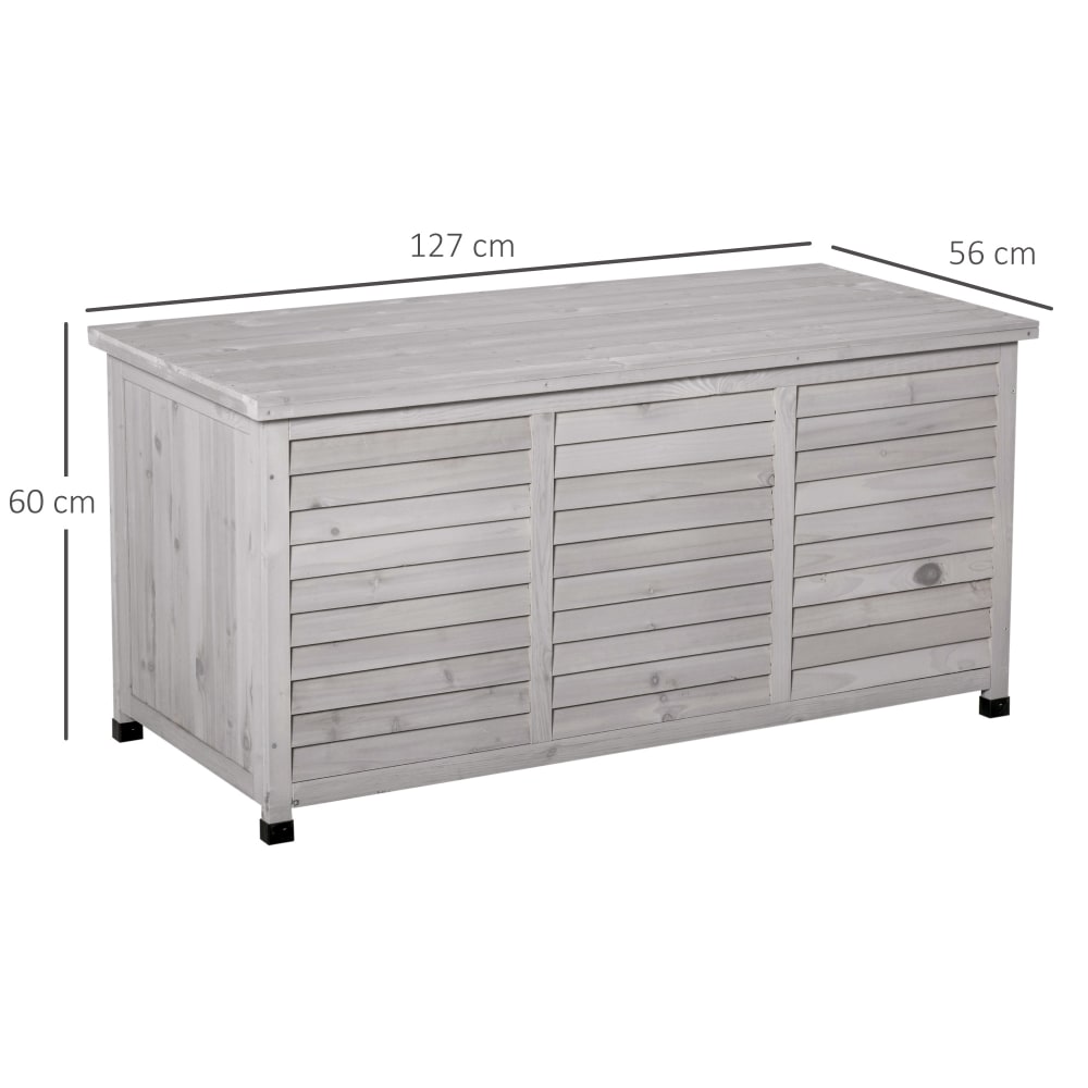 Baule da esterno con base rialzata in legno grigio - Outsunny