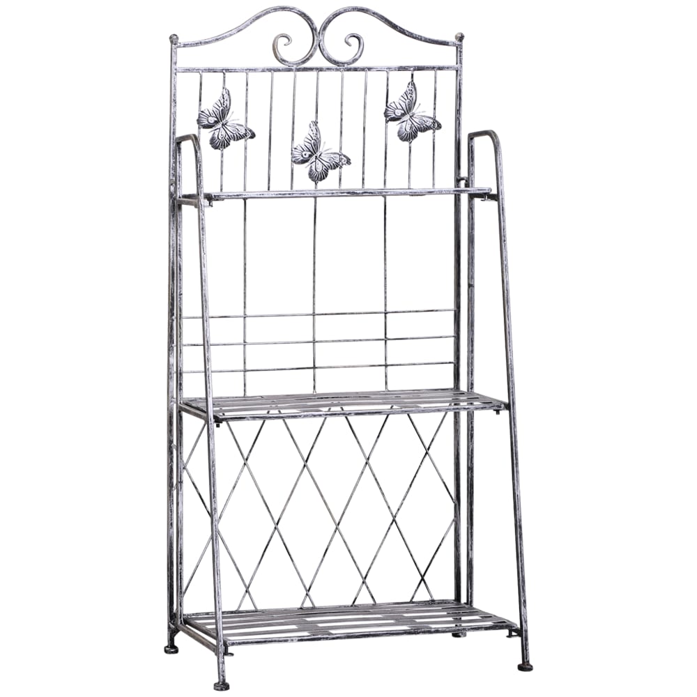 Scaffale fioriera 3 ripiani pieghevole da giardino metallo argento - Metallo