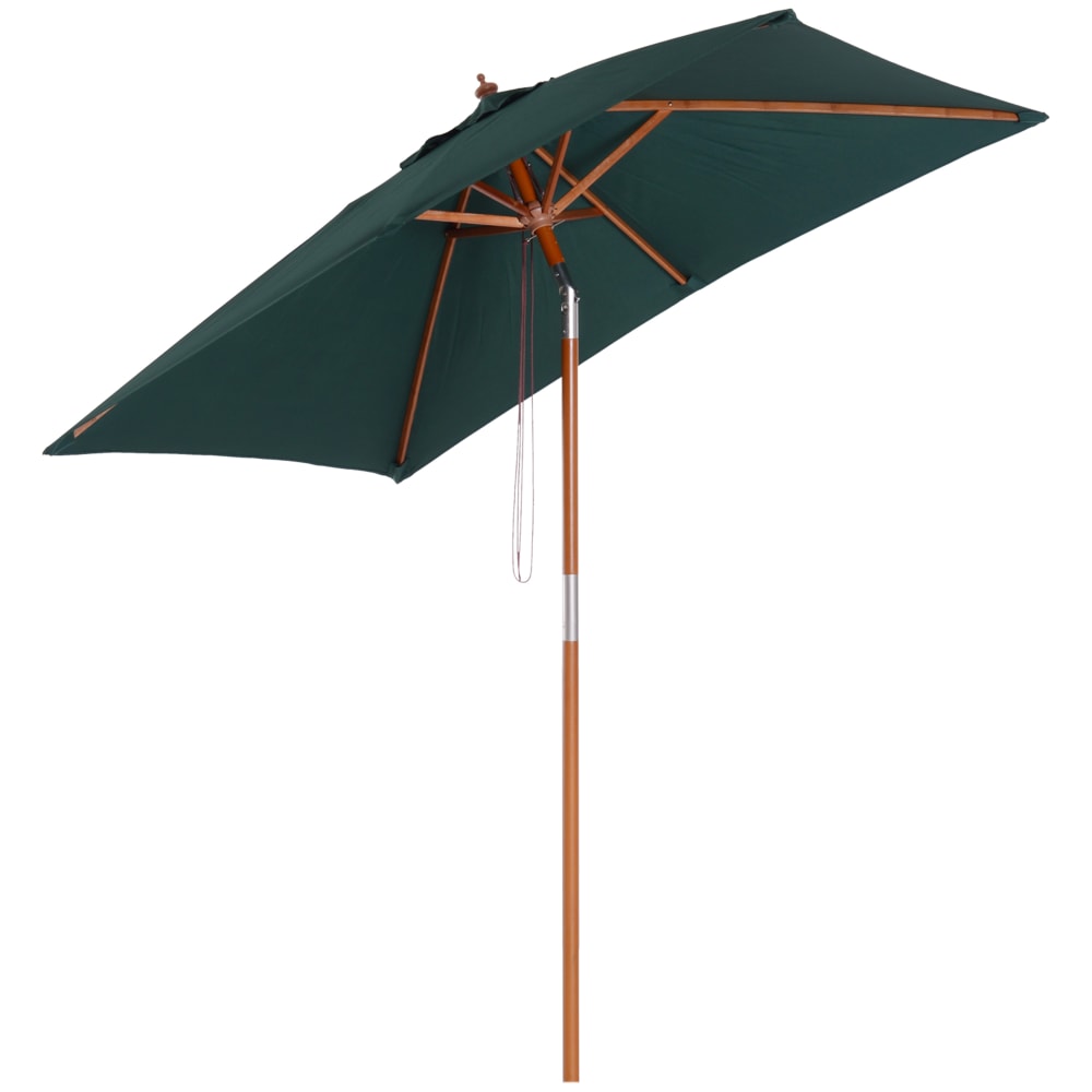 Ombrellone da giardino 2x1.5 m a 6 stecche con palo in legno - Verde - Bambù