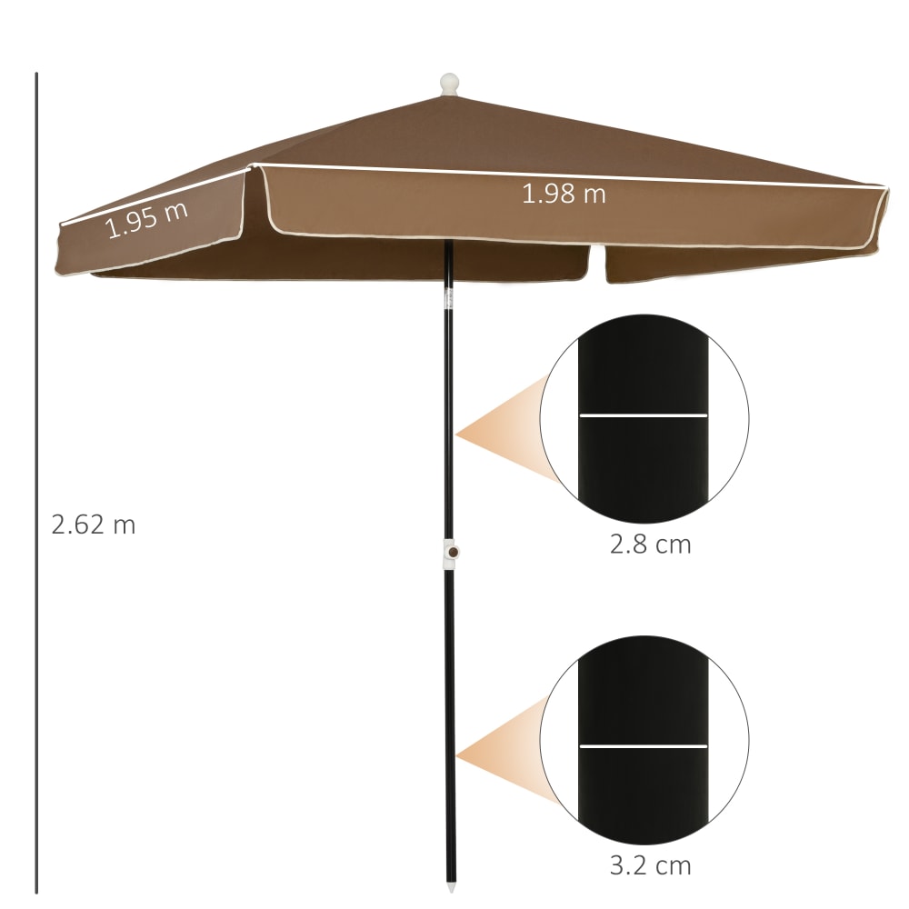Ombrellone 2x2 m da esterno con tettuccio quadrato caffè -
