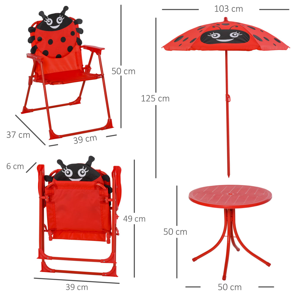 Set tavolo da giardino per bambini in metallo e poliestere rosso