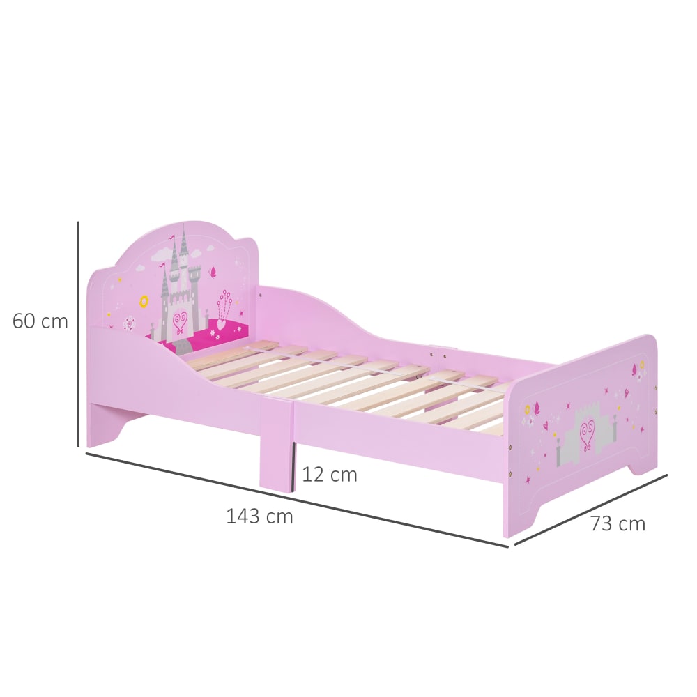 Lettino per bambini 3-6 anni in legno rosa con bordo rialzato -