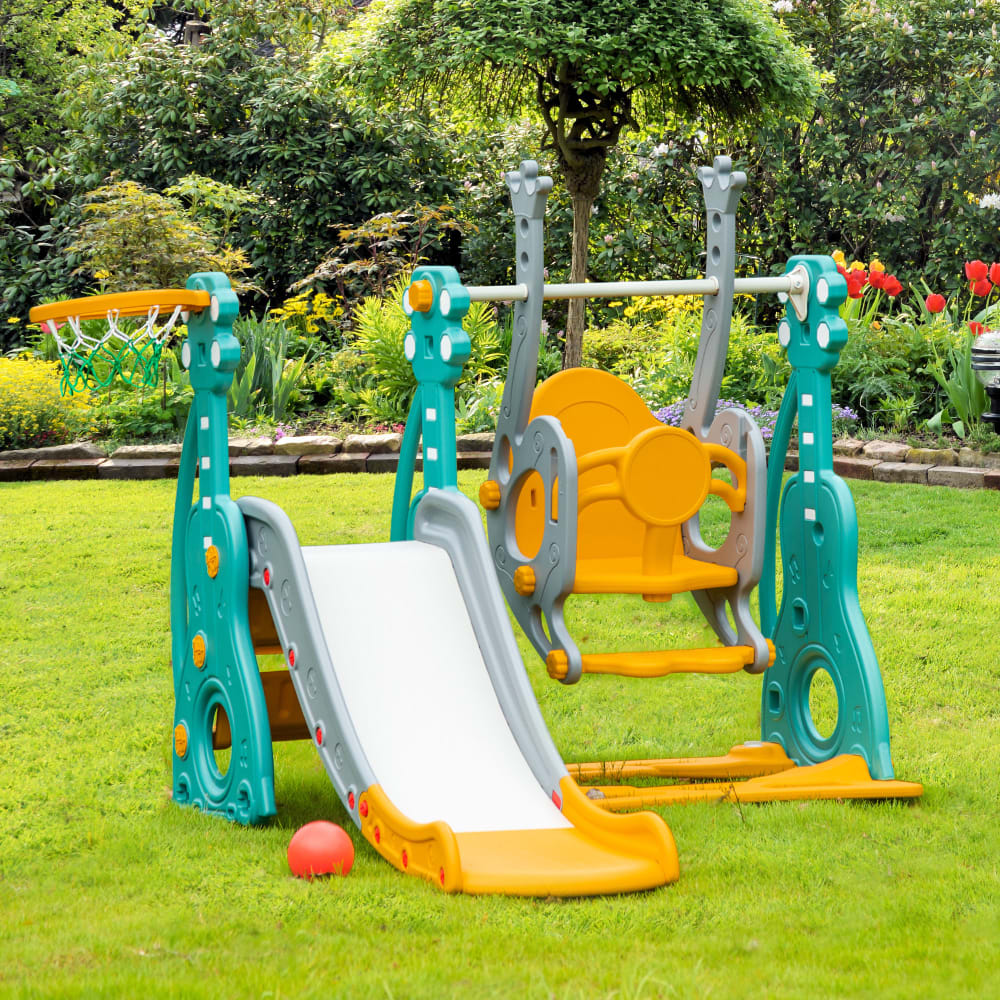 Scivolo per bambini altalena canestro multicolore 152x149x107cm -