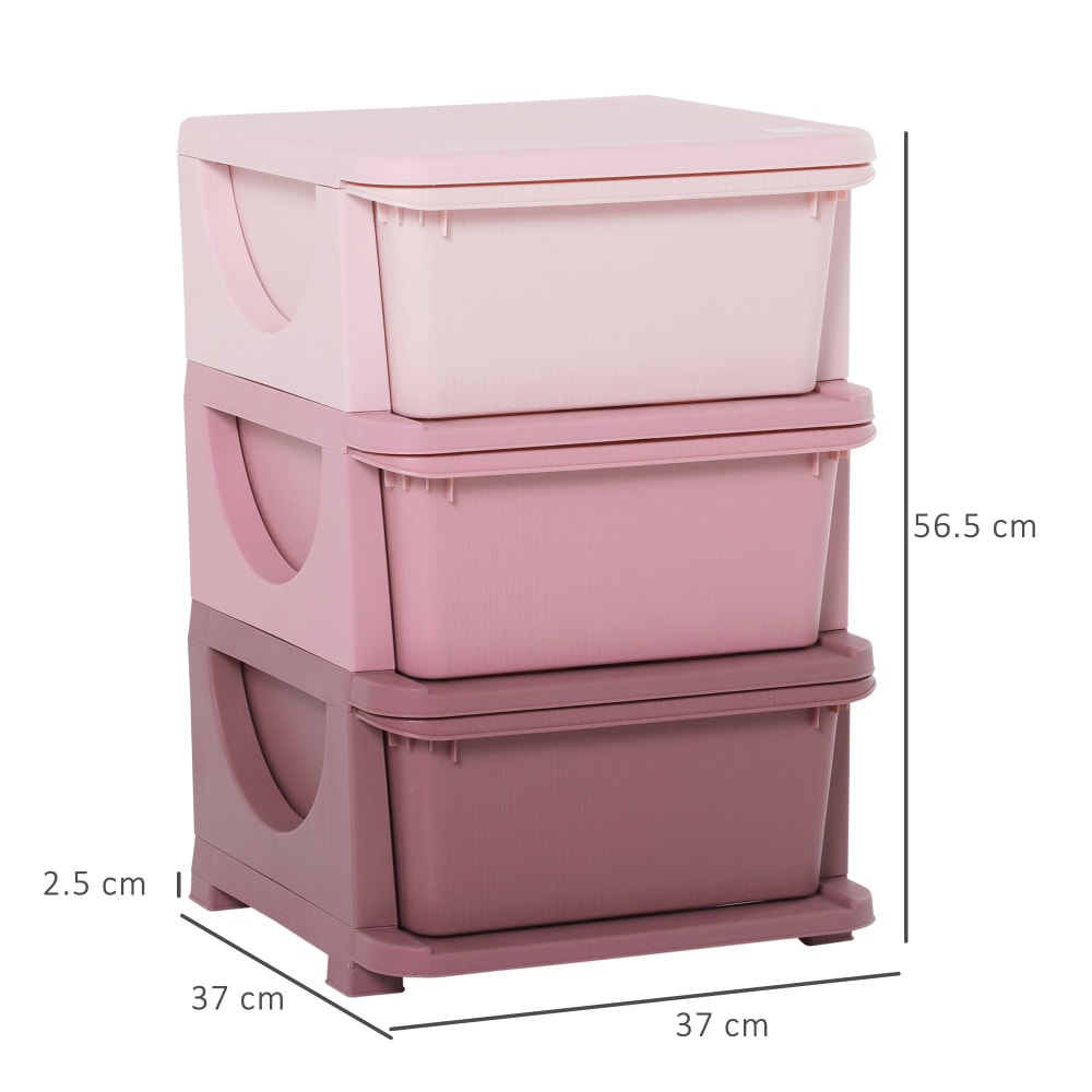 Cassettiera in plastica colorata 3 cassetti 37x37x56.5cm rosa -