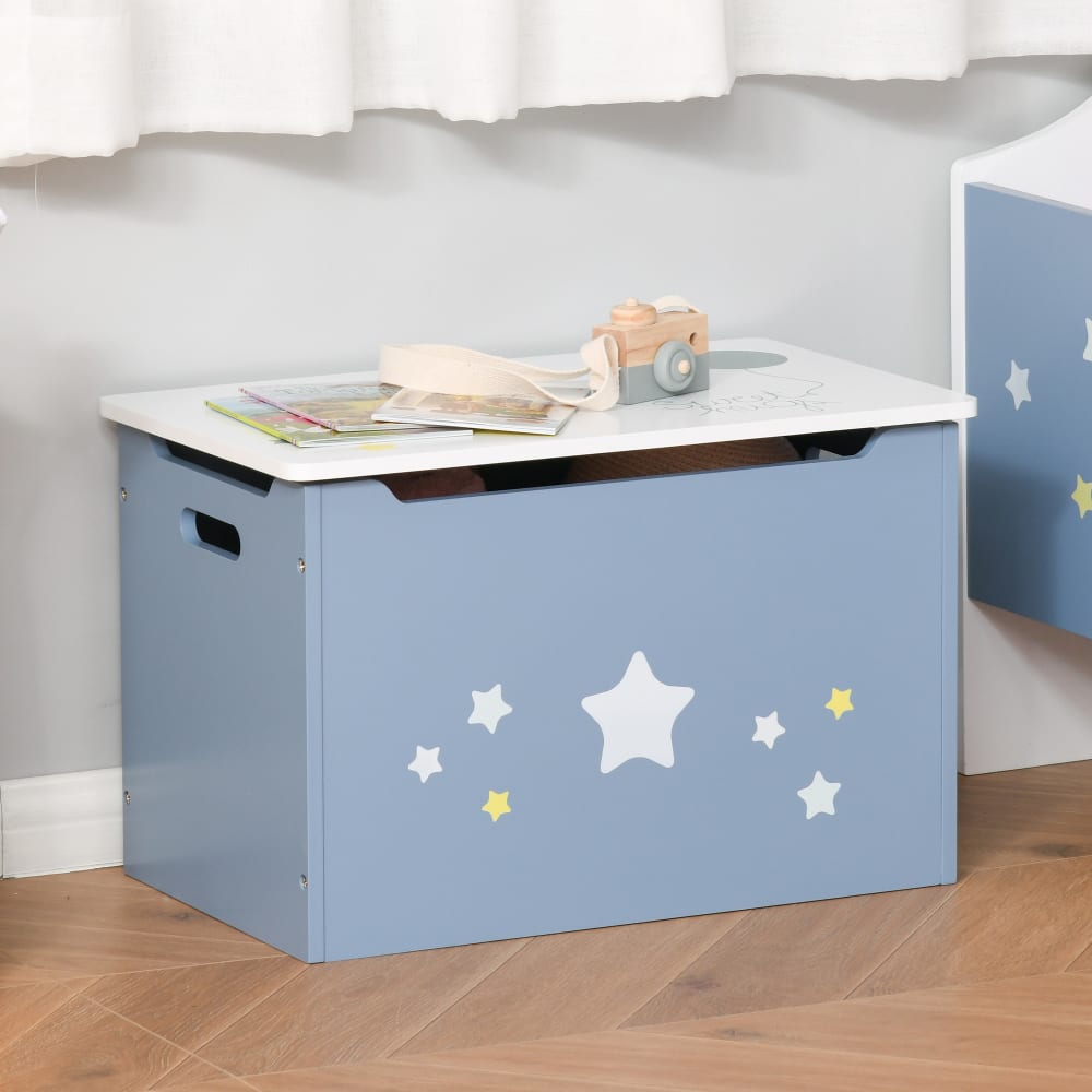 Cassapanca baule portagiochi panca per bambini in legno blu e