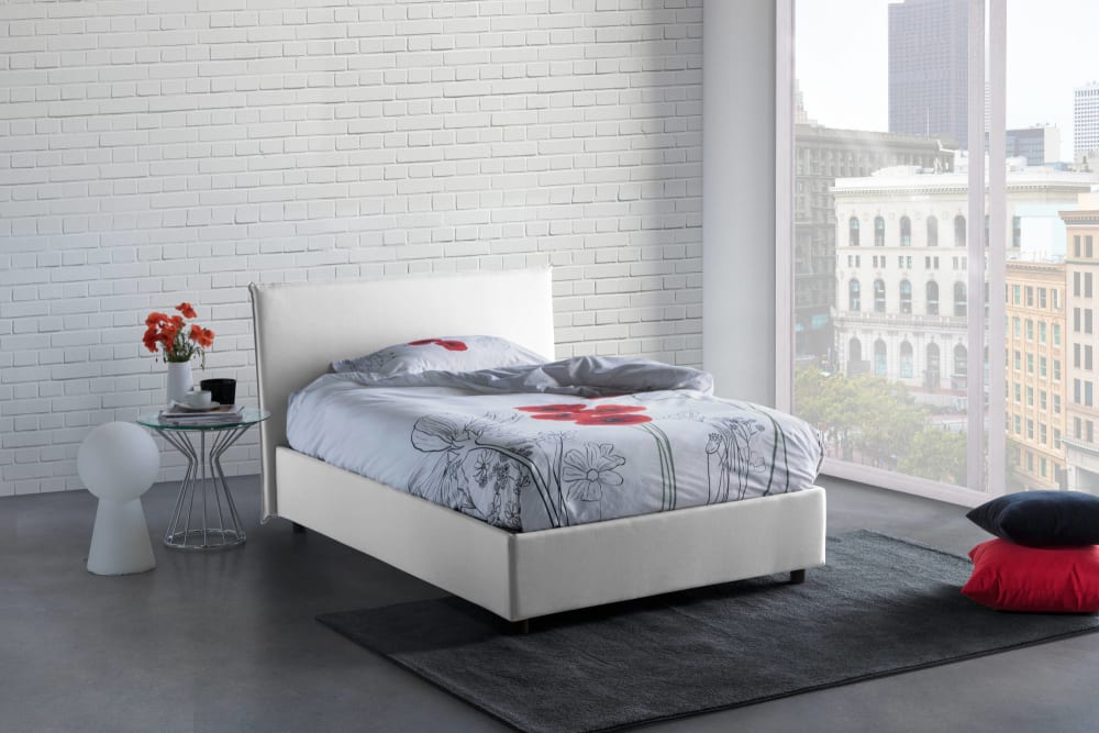 Doppelbett aus Stoff weiß 140x190 cm - Maisons Du Monde