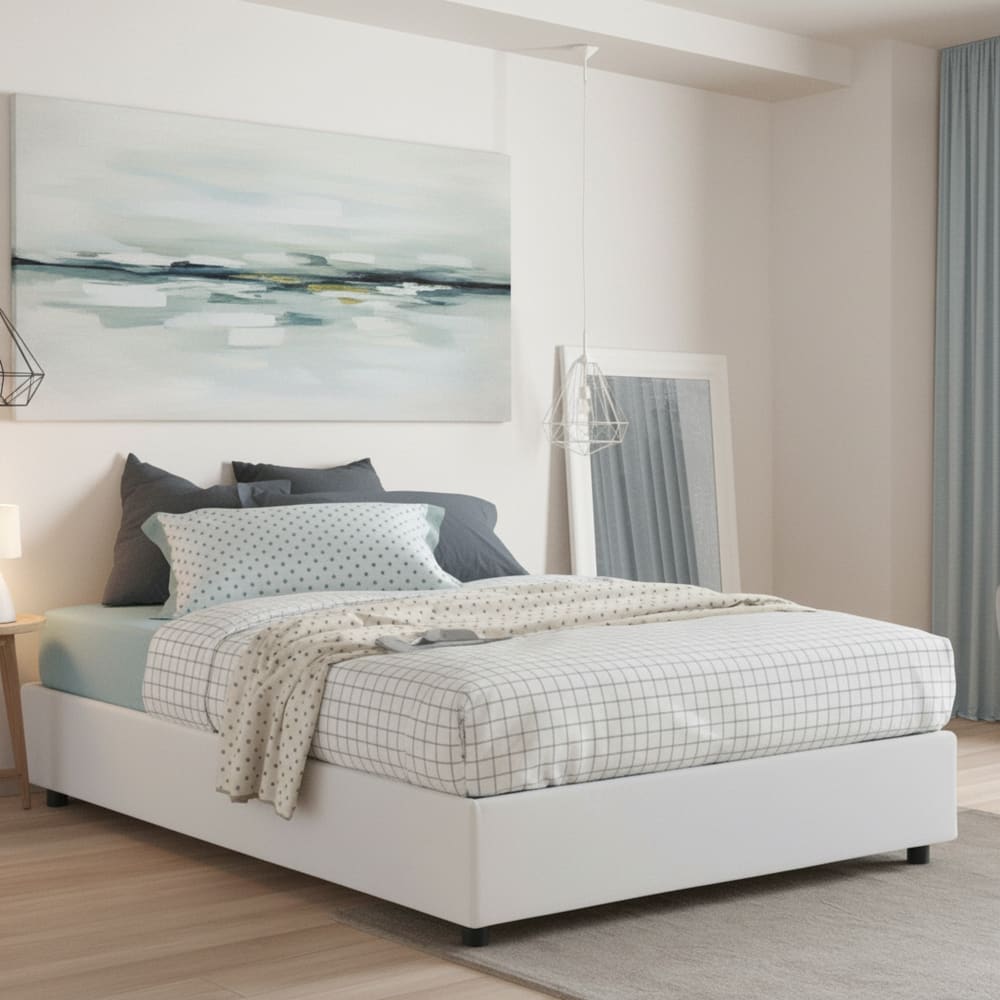 Doppelbett aus Stoff weiß 140x190 cm - Maisons Du Monde