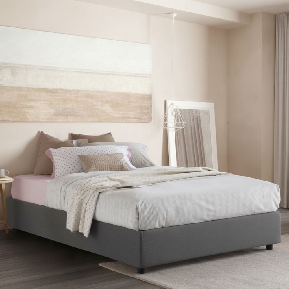 Lit double en tissu gris 140x200 cm