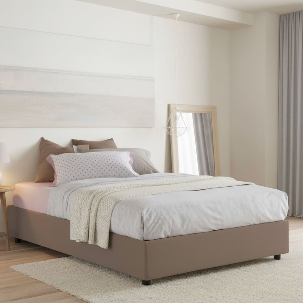 Lit double en tissu tourterelle 140x200 cm - Maisons du Monde