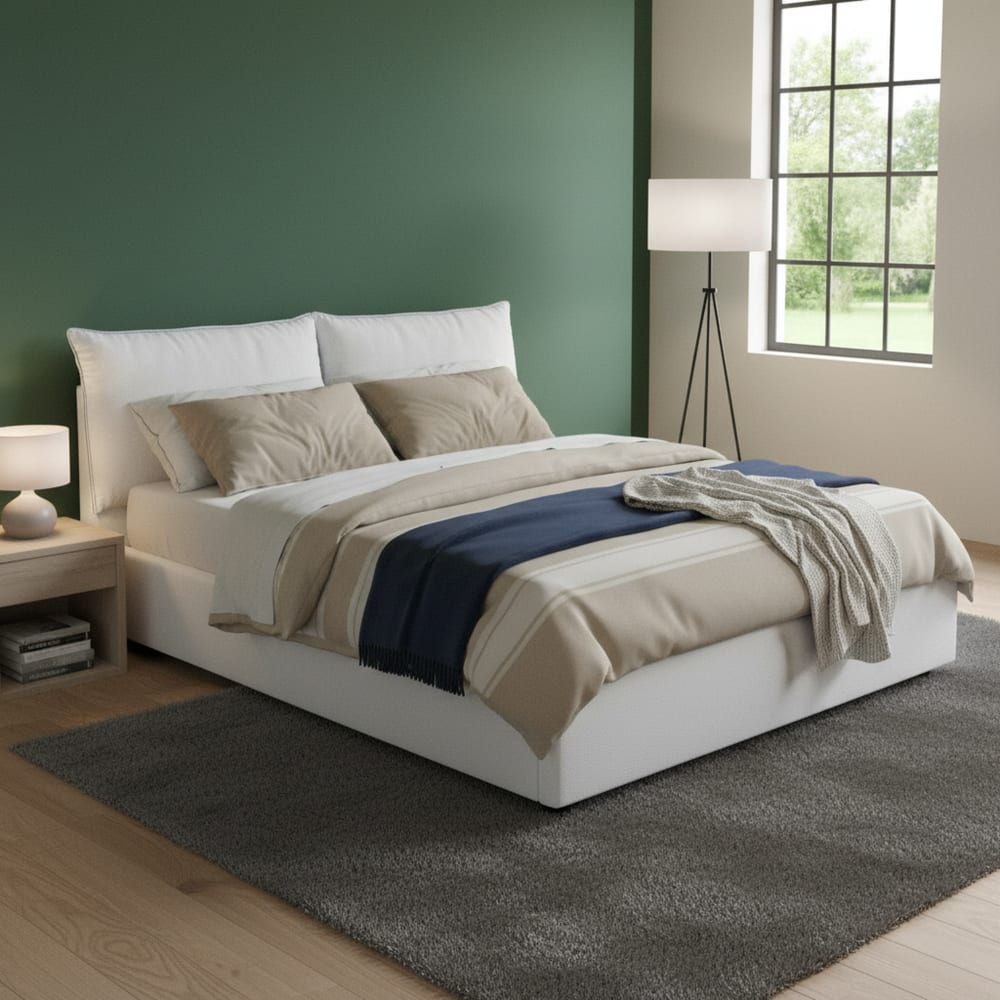 Lit double en tissu blanc 140x200 cm - Maisons du Monde