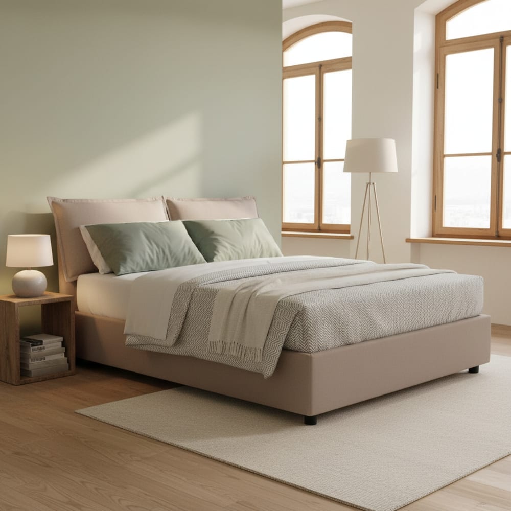 Doppelbett aus Stoff taubengrau 140x190 cm - Maisons Du Monde