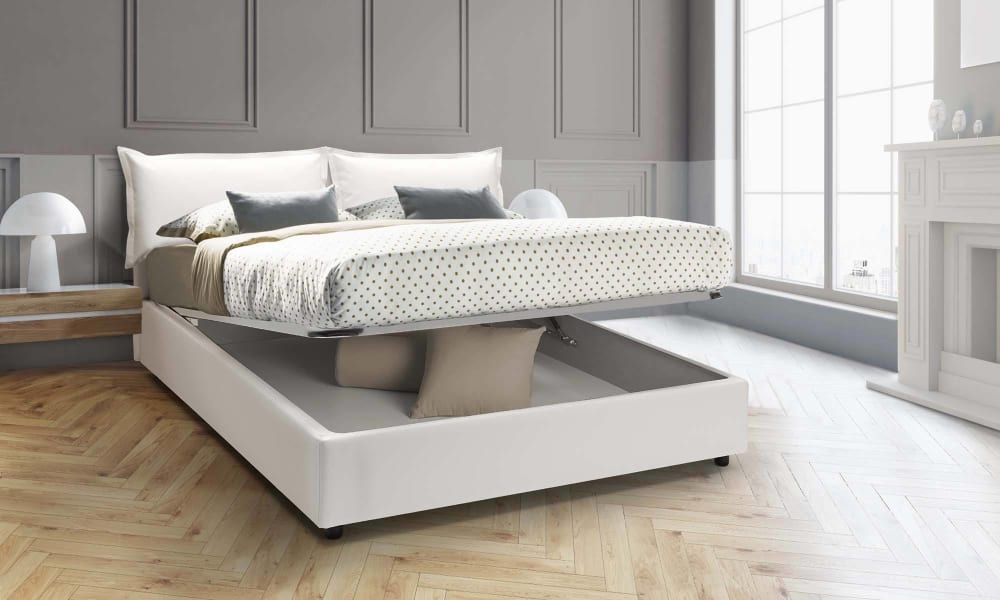 Lit double en similcuir blanc 140x190 cm - Maisons du Monde