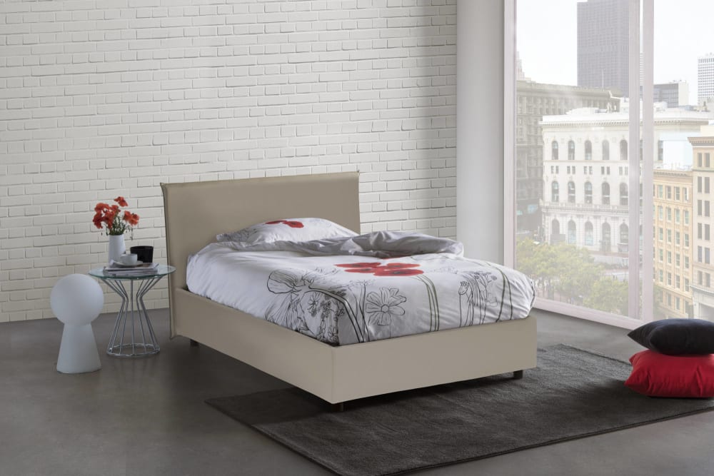 Doppelbett aus Kunstleder taubengrau 140x190 cm - Maisons Du