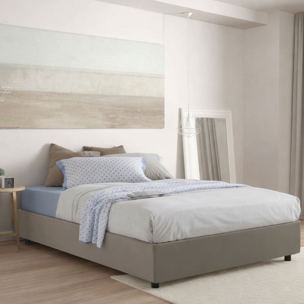 Doppelbett aus Kunstleder taubengrau 140x190 cm - Maisons Du