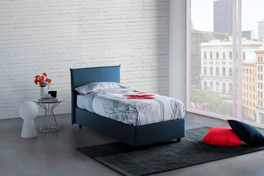 Lit double en tissu bleu 140x190 cm - Maisons du Monde