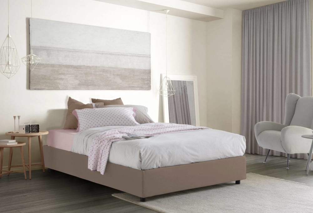 Doppelbett aus Stoff taubengrau 140x190 cm - Maisons Du Monde