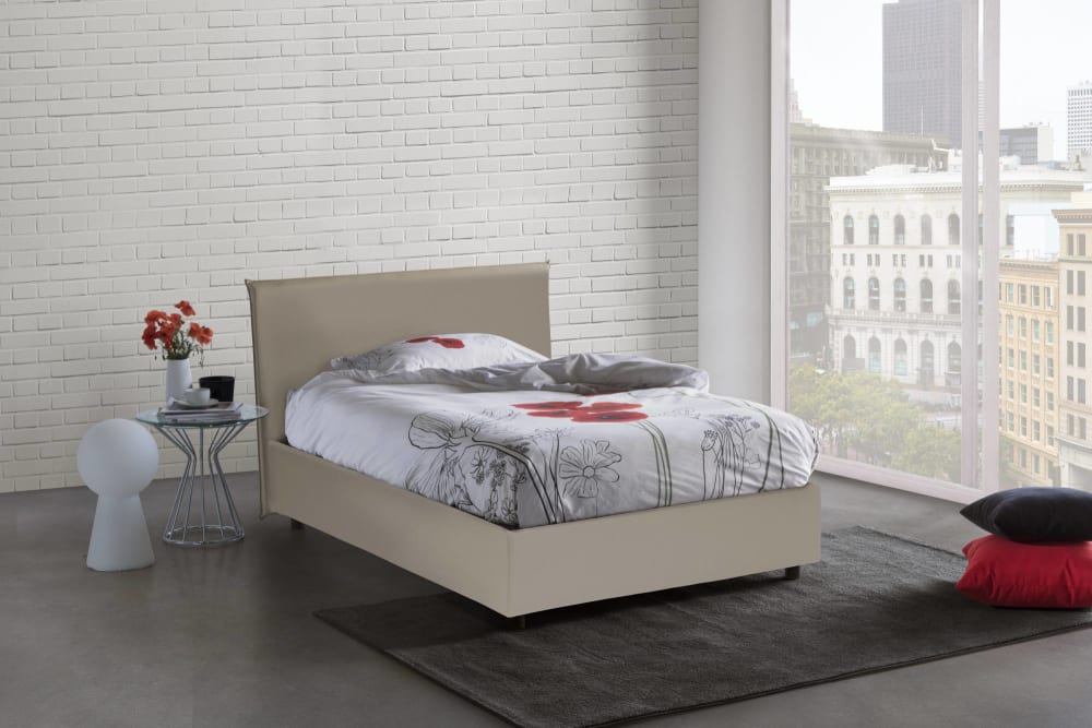 Doppelbett aus Kunstleder taubengrau 140x200 cm - Maisons Du