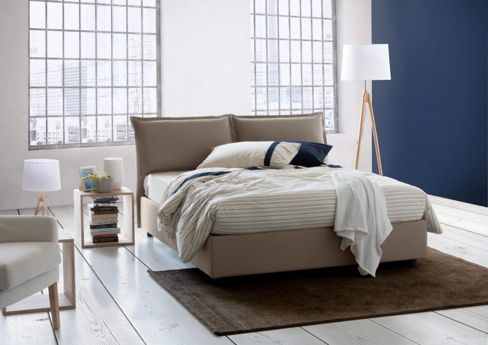 Lit double en tissu tourterelle 140x200 cm - Maisons du Monde