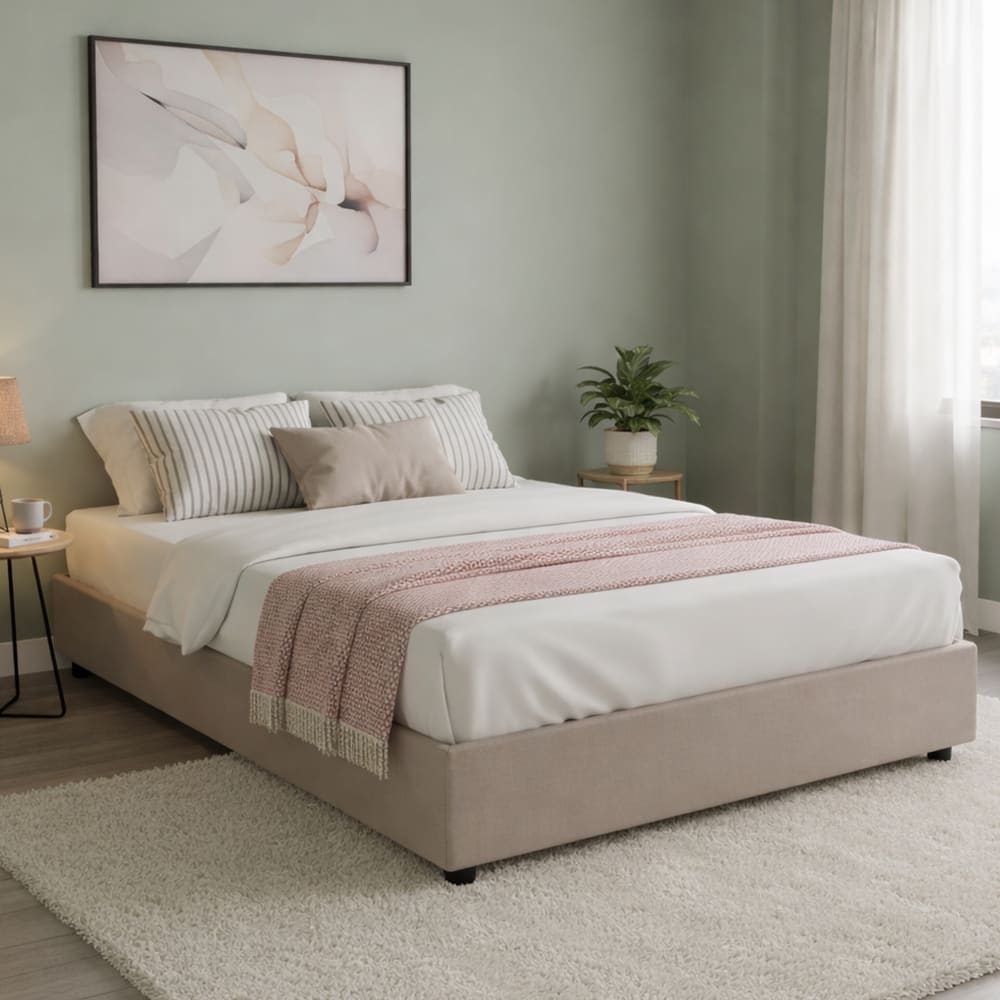 Lit double en tissu tourterelle 140x190 cm - Maisons du Monde