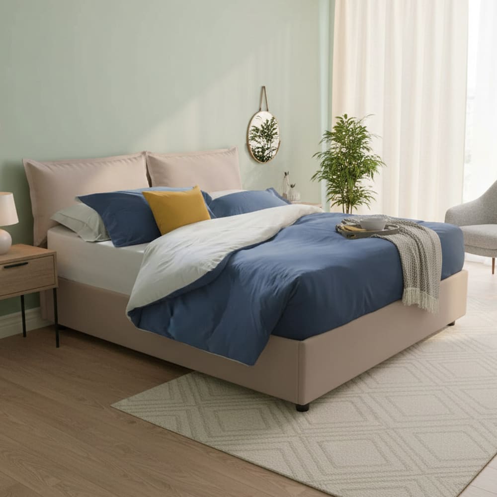Doppelbett aus Kunstleder taubengrau 140x200 cm - Maisons Du