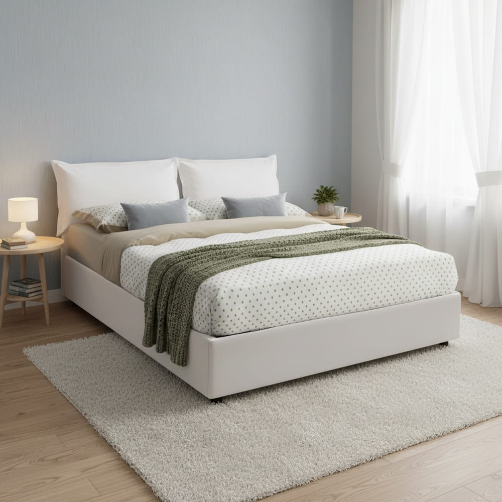 Lit double en similcuir blanc 140x200 cm - Maisons du Monde