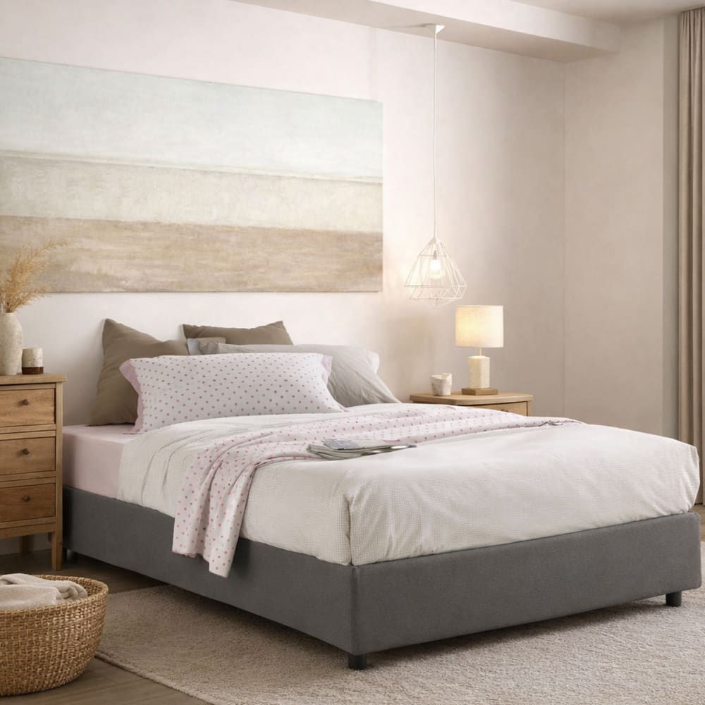 Doppelbett aus Stoff grau 140x200 cm - Maisons Du Monde