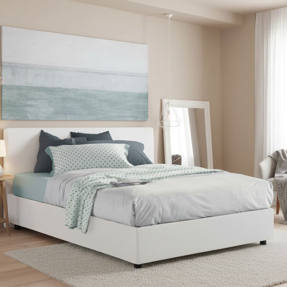 Doppelbett aus Stoff weiß 140x200 cm - Maisons Du Monde
