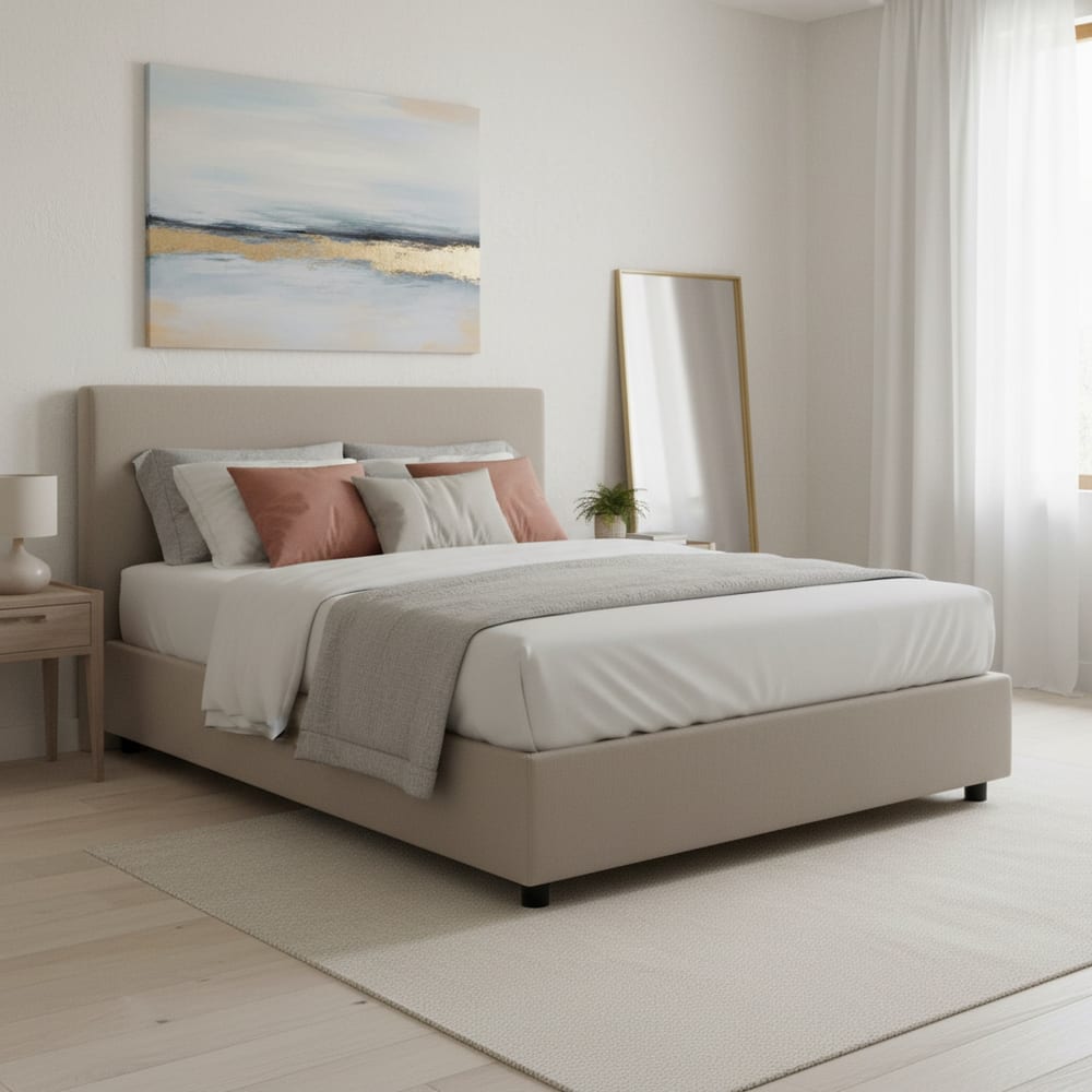 Lit double en tissu tourterelle 140x200 cm - Maisons du Monde