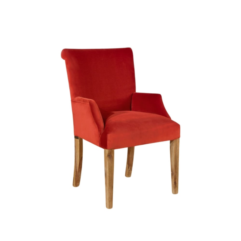 Fauteuil de table style moderne en bois et velours bleu canard Fauteuil de table style moderne en bois et velours bleu canard