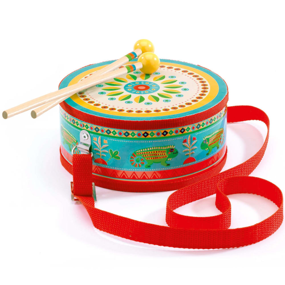 Djeco Tambour en bandoulière style contemporain Multicolore Bois - 8x18x0cm