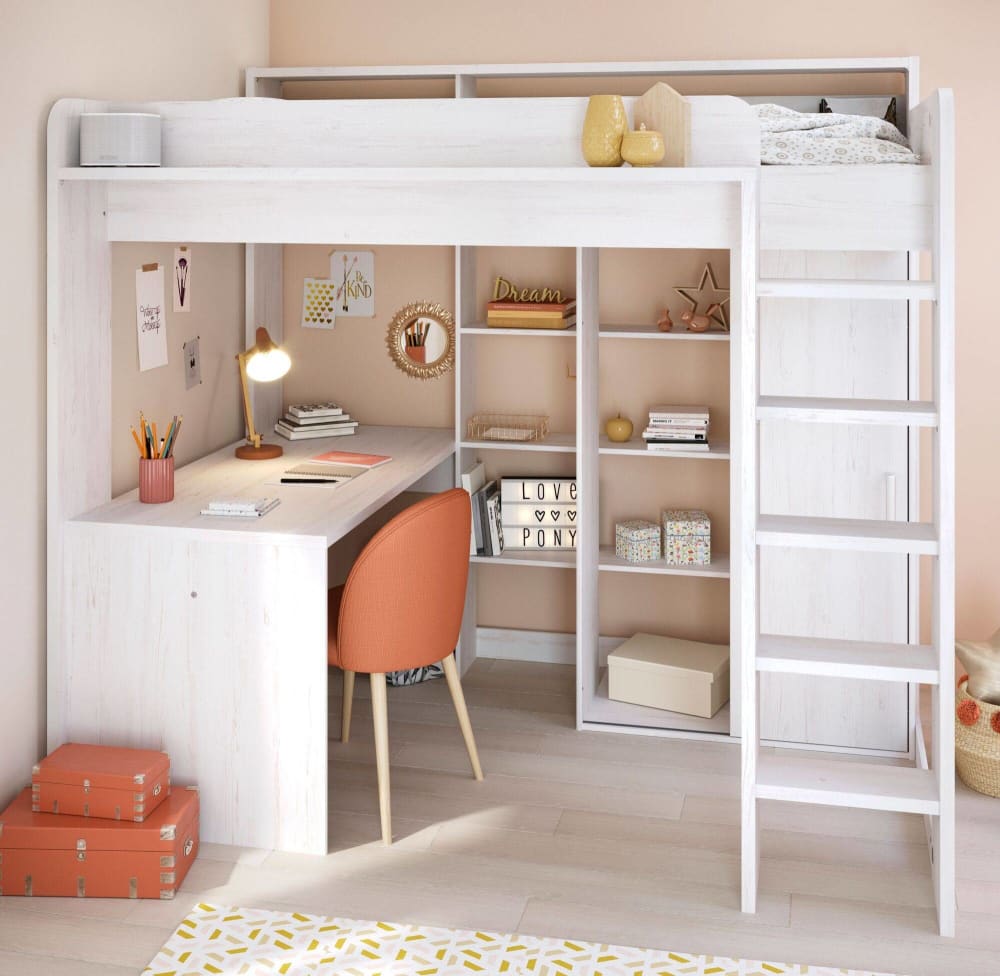 Lit mezzanine avec son bureau et sa penderie 90 x 200 cm