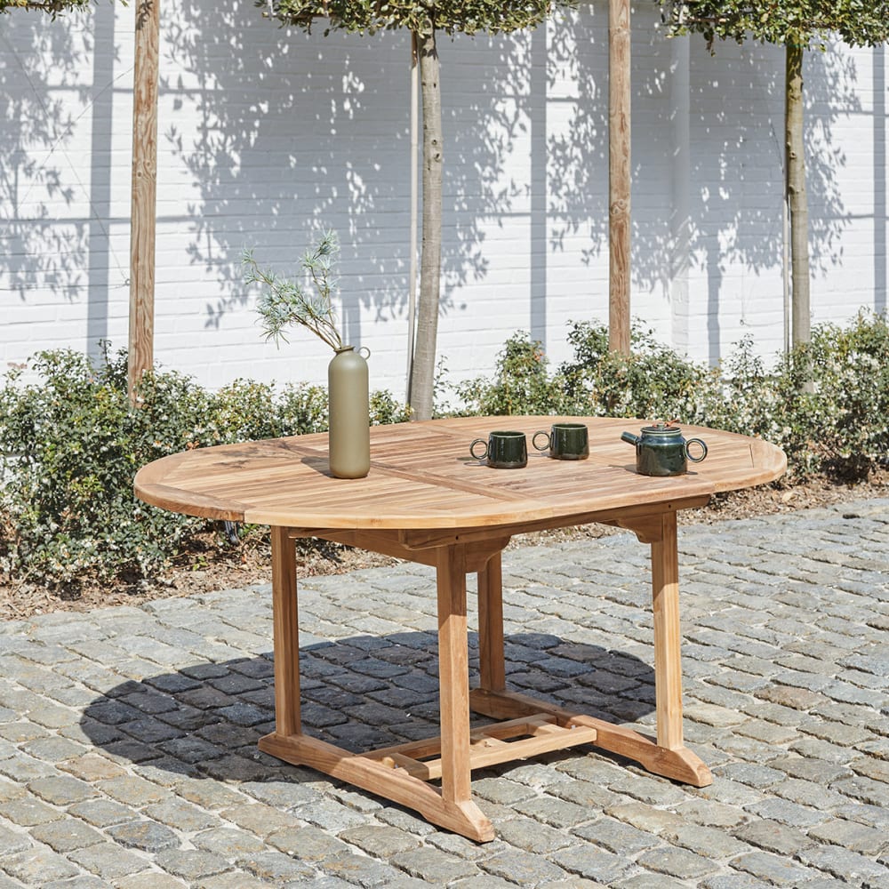 Table de jardin en teck massif extensible ovale 6/8 pers.