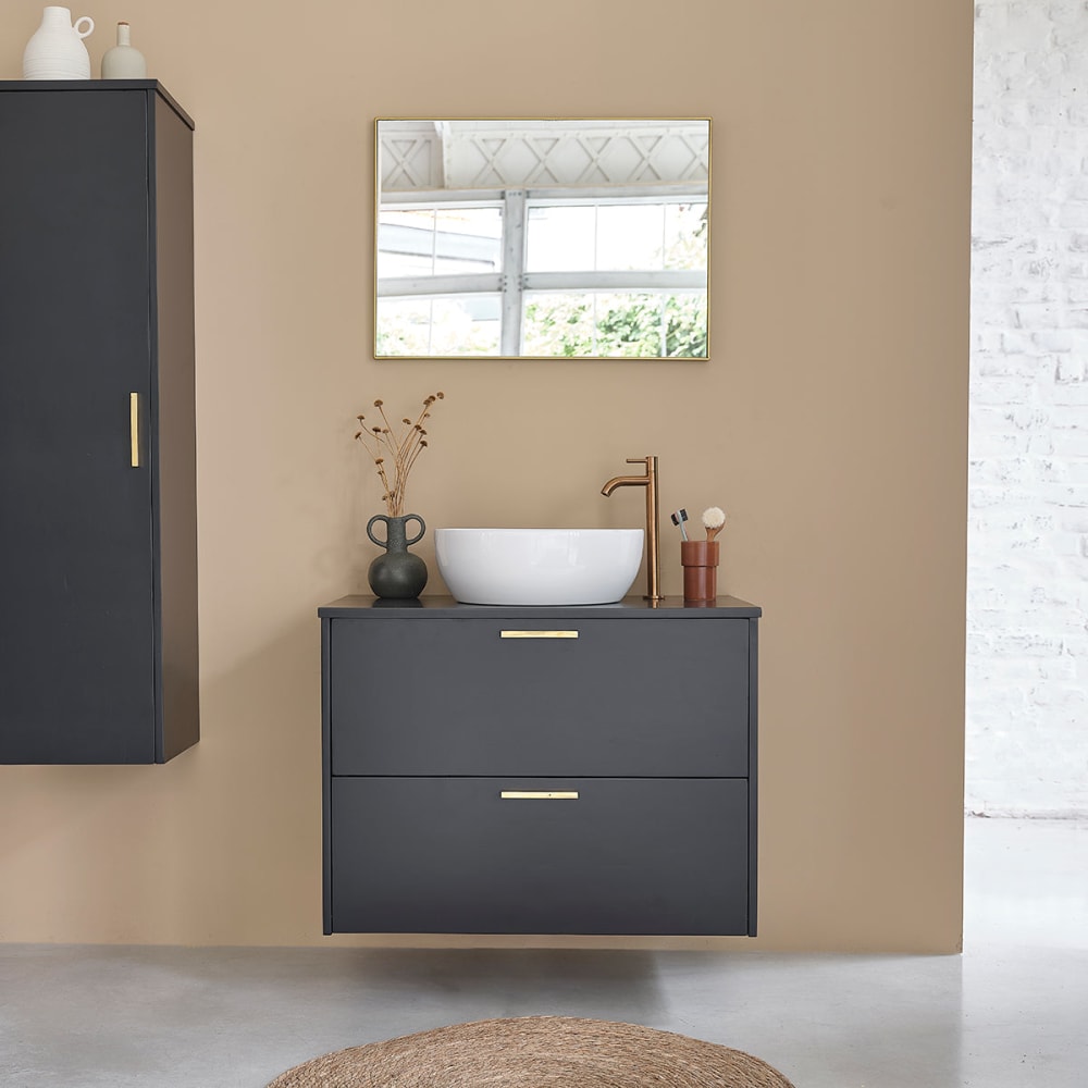 BERAH GETAH Waschtischunterschrank aus massiver Akazie schwarz 80 cm style modern - Holz