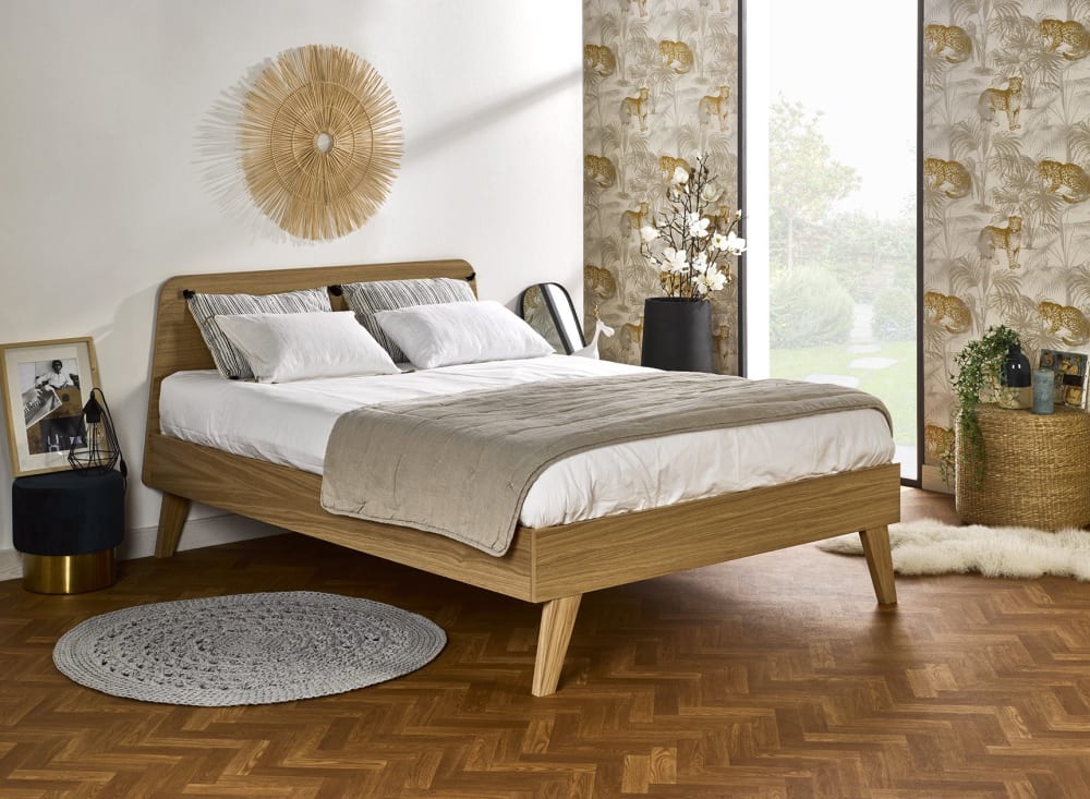 Lit double 140x200 cm en chêne - Maisons du Monde