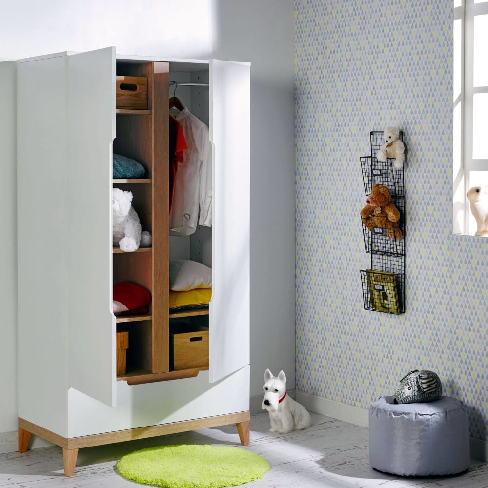 Armoire 2 portes avec tiroir effet bois Blanc - Maisons du Monde
