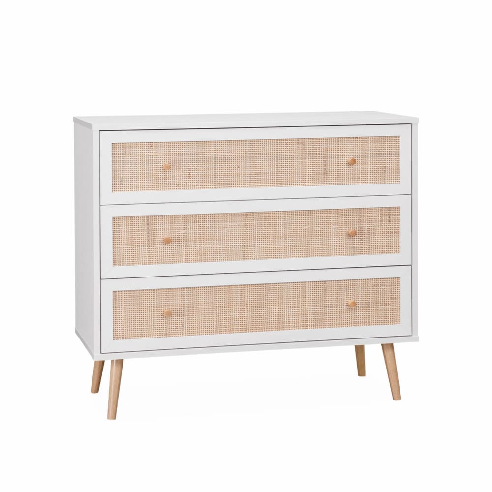 Kommode in Holzdekor Weiß und Rattan-Geflecht, B 90 cm - Maisons