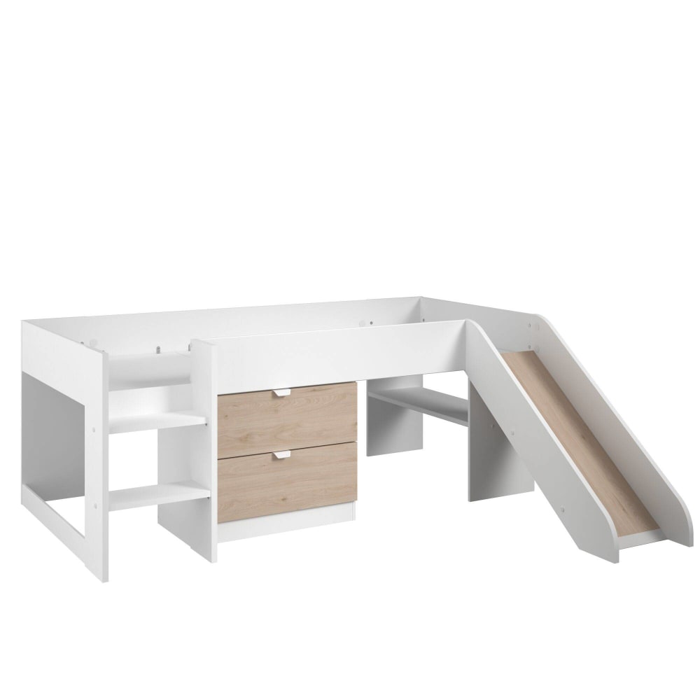 CAMIF - Lit toboggan effet bois et blanc 90 x 200 cm
