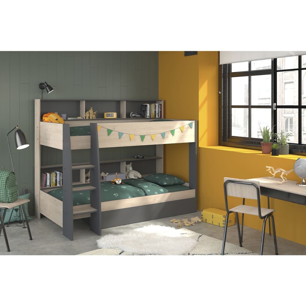 Lits Superposés avec Niches de rangement - 90x200 cm - Gris Anthracite