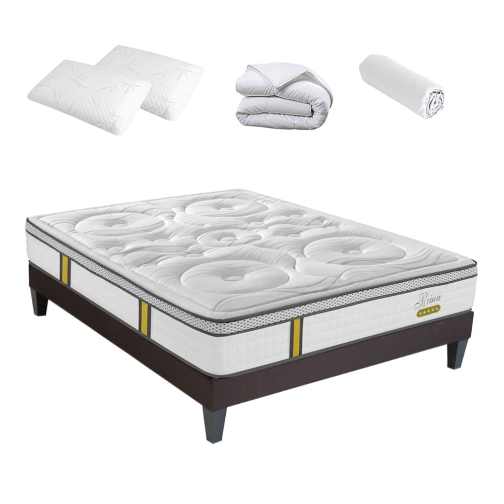 Pack prêt à dormir avec matelas à ressorts ensachés bois blanc 160x200