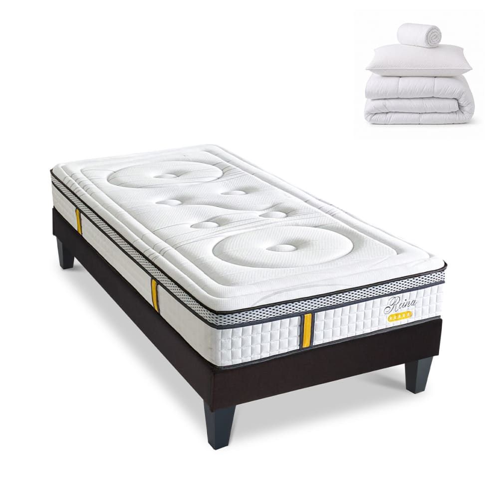 Bellecour Prêt à dormir matelas sommier bois 90x190 style classique chic Blanc Certifié Oeko-Tex Tissu