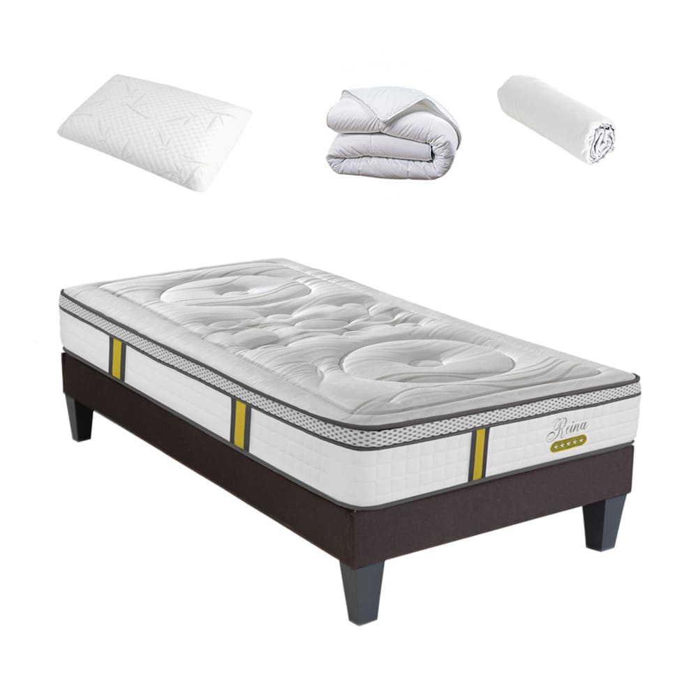 Pack prêt à dormir avec matelas à ressorts ensachés bois blanc 90x200