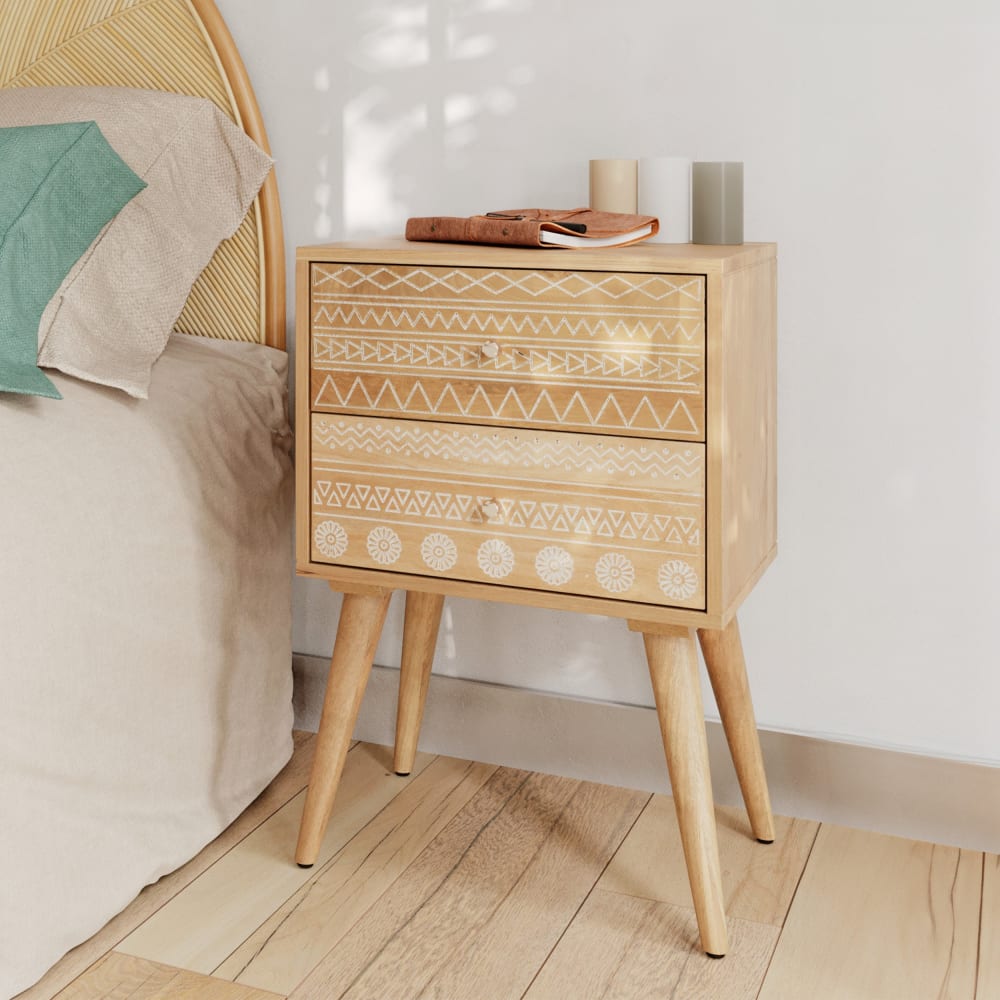 Mesita de noche de madera de mango con 2 cajones - Maisons du Monde