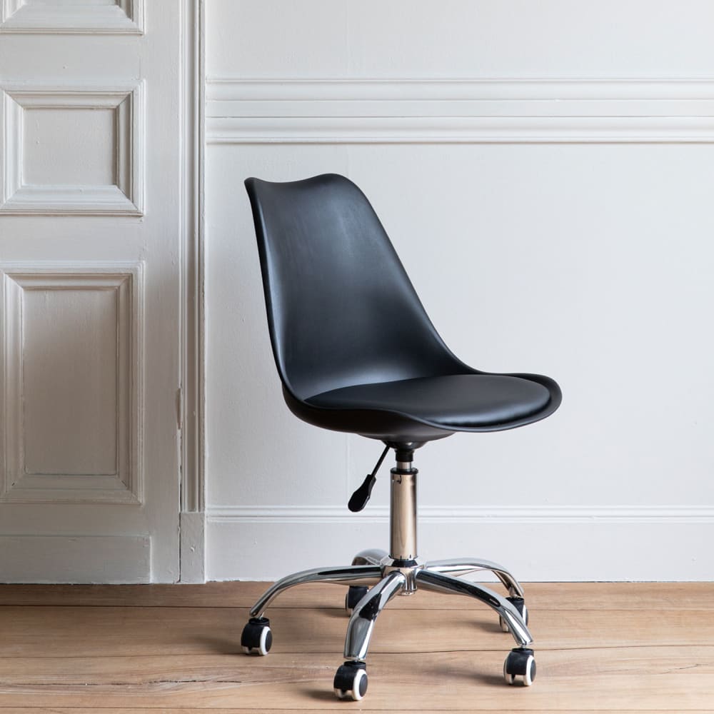 Chaise de bureau à roulettes et réglable en hauteur noire