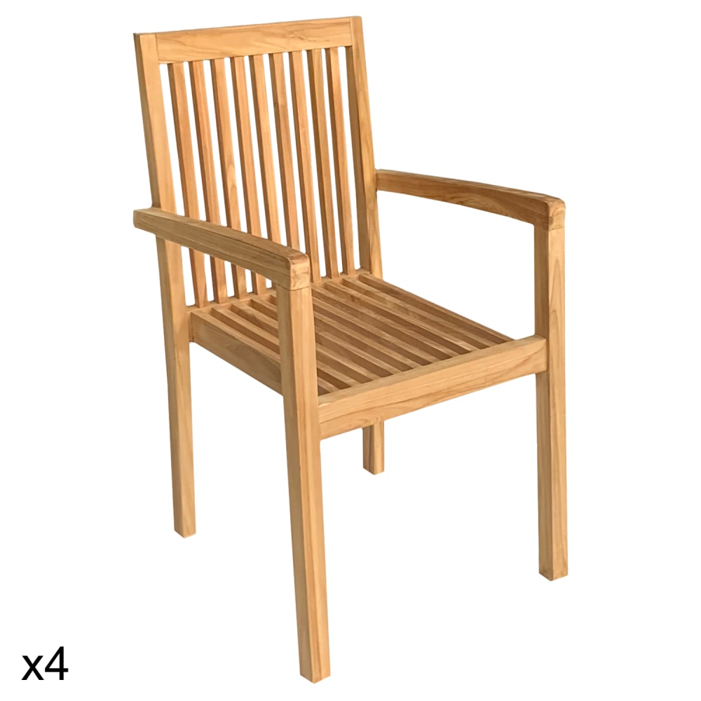 Lot de 4 chaises de jardin empilables en teck