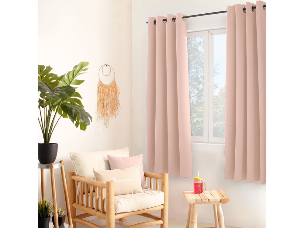 Rideau occultant fil noir avec 8 œillets polyester vieux rose 140x180